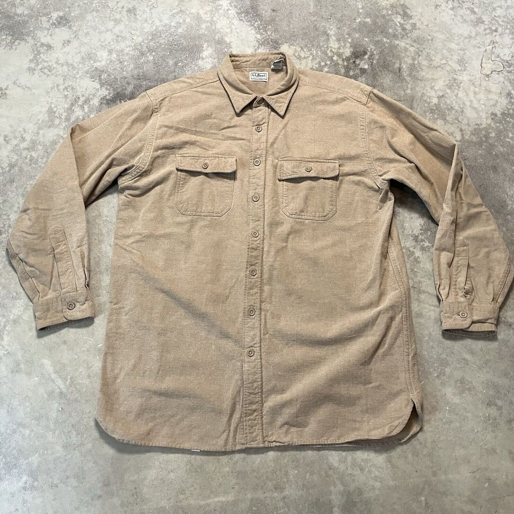 L.L. Bean OMT04 Green Button Up Heavy Flannel Work Shirt Men's Large Tall LT‎